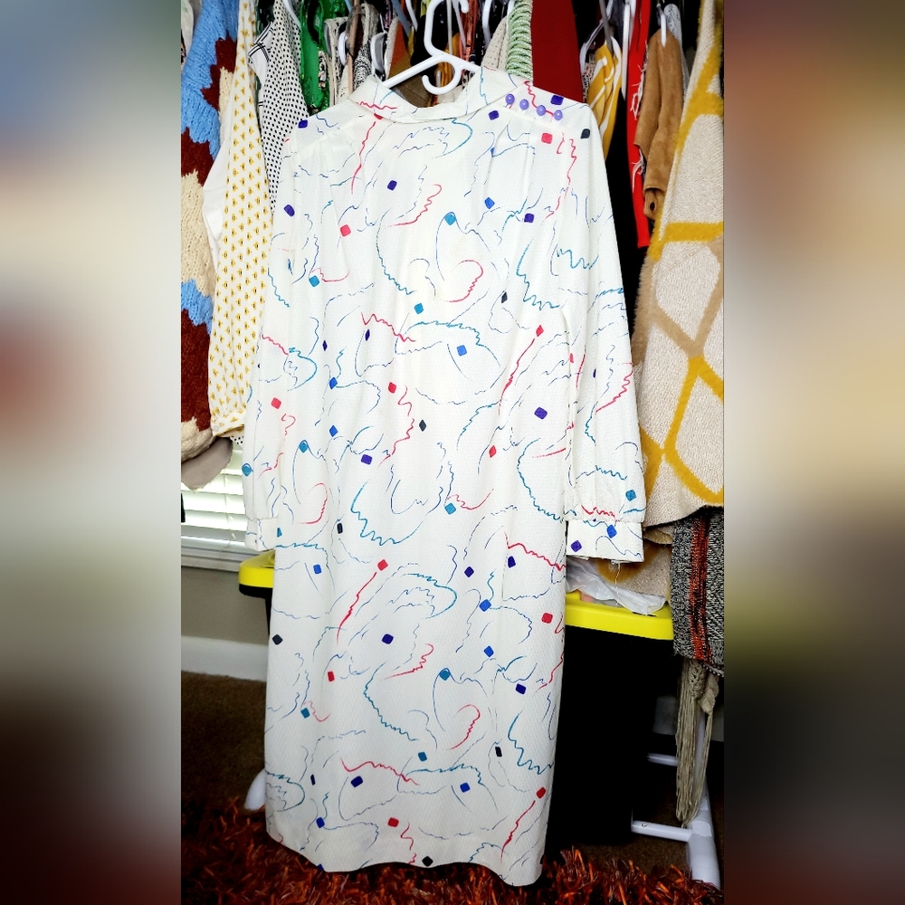 1970s/1980s Art Deco Dress/House Dress Longsleeve Zippered Sz 14